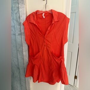 Anthropologie Bright Coral Button-Front Tunic Dress